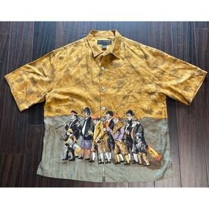 Guy Buffet Silk Shirt Mens L Golf Art Print Short Sleeve Button Up AOP